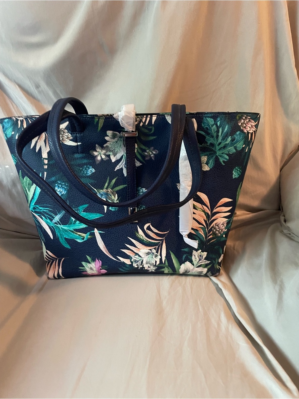 Floral Navy Tote Bag with Tropical Print Vince Camuto